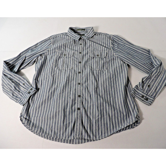 Eddie Bauer Mens Shirt XXLT Tall Oxford Blue White Stripe Classic Fit 90s Dad - Picture 6 of 12